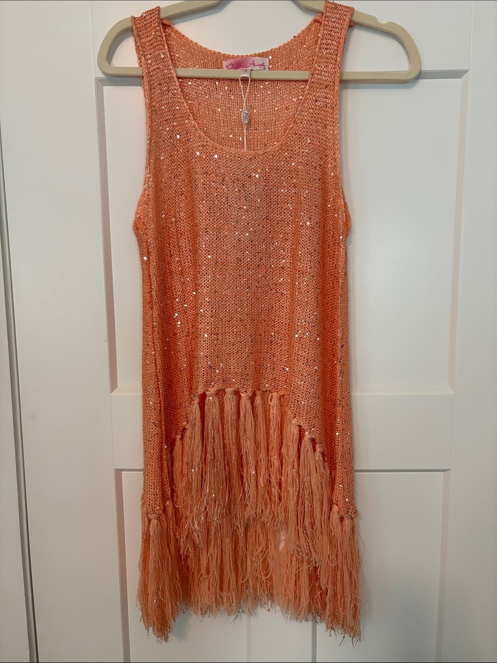 Women’s Peach Sequin Knit Fringe Top NWT